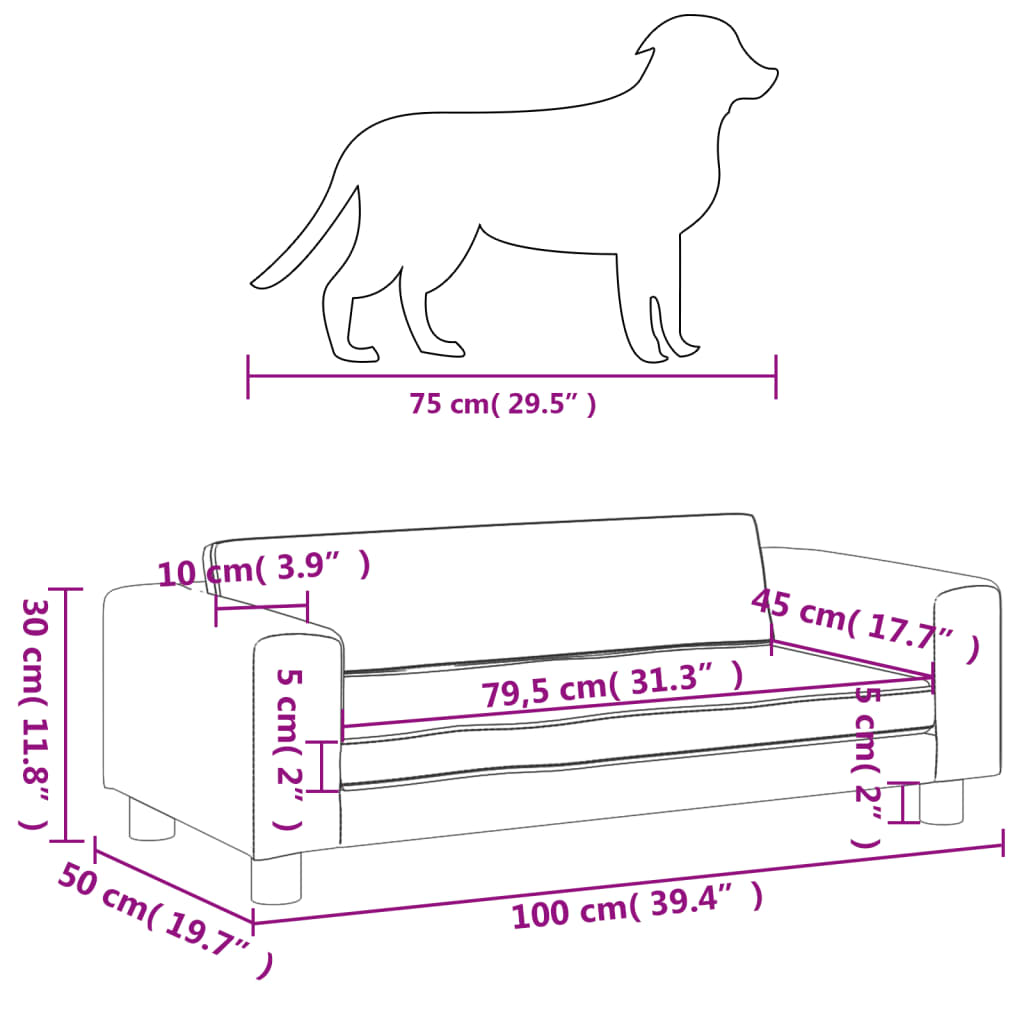 vidaXL Hundebett mit Verlängerung Creme 100x50x30 cm Kunstleder