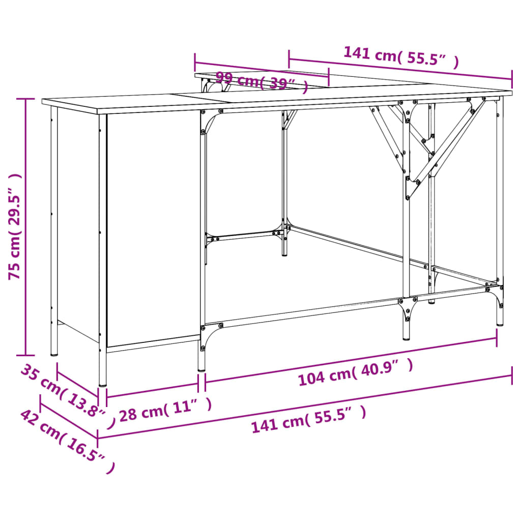 vidaXL Schreibtisch Braun Eichen-Optik 141x141x75 cm Holzwerkstoff