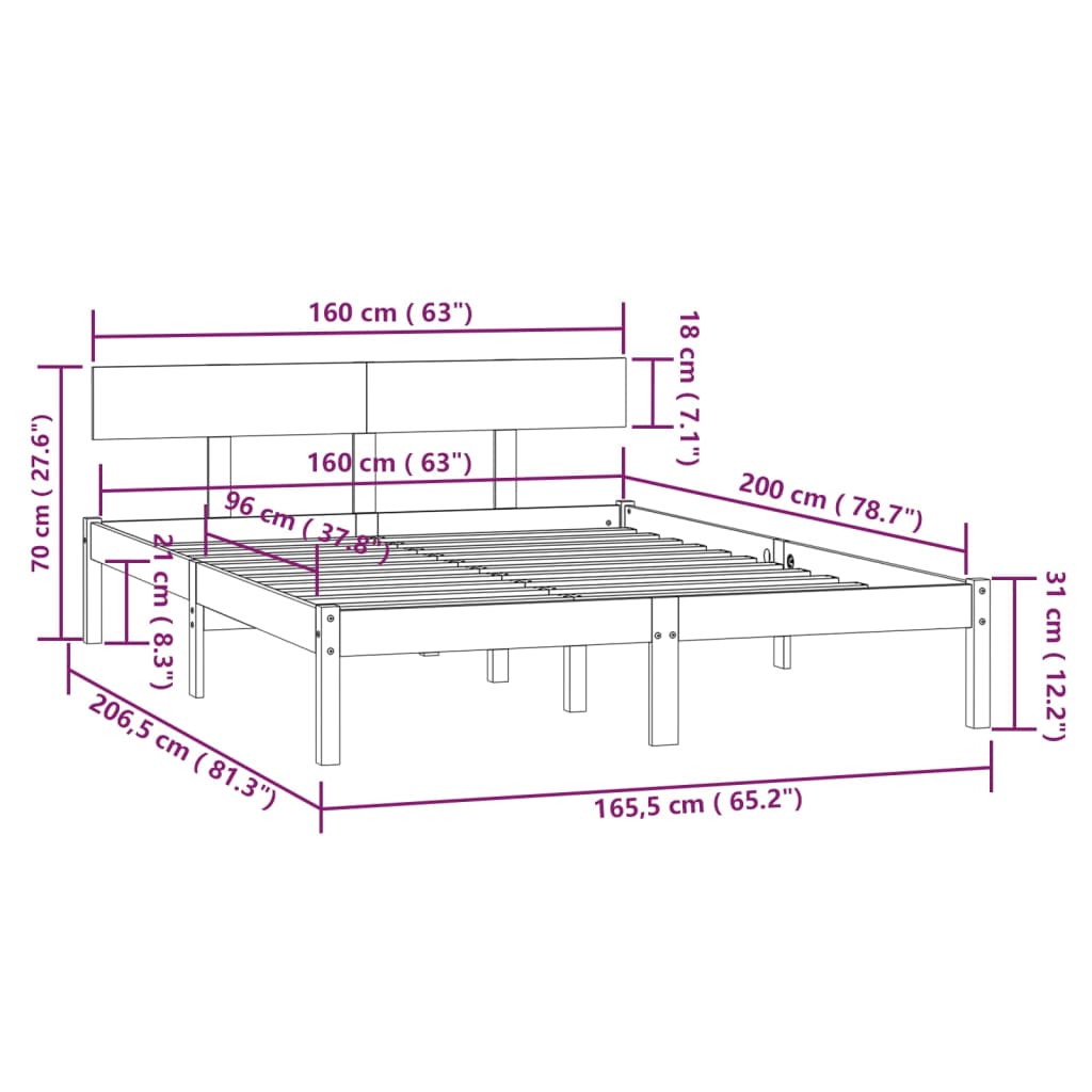 vidaXL Massivholzbett ohne Matratze 160x200 cm