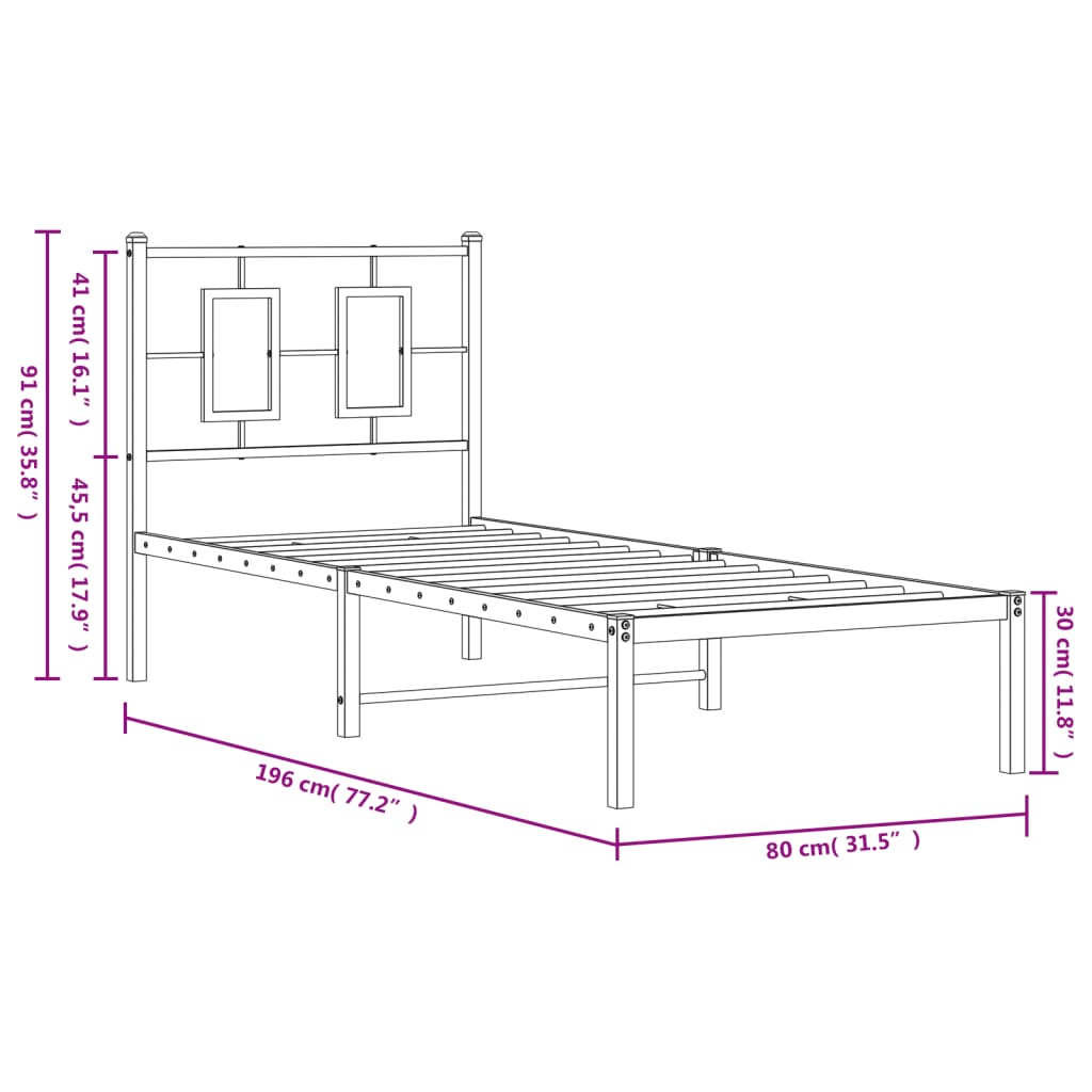 vidaXL Metallbett ohne Matratze mit Kopfteil Weiß 75x190 cm