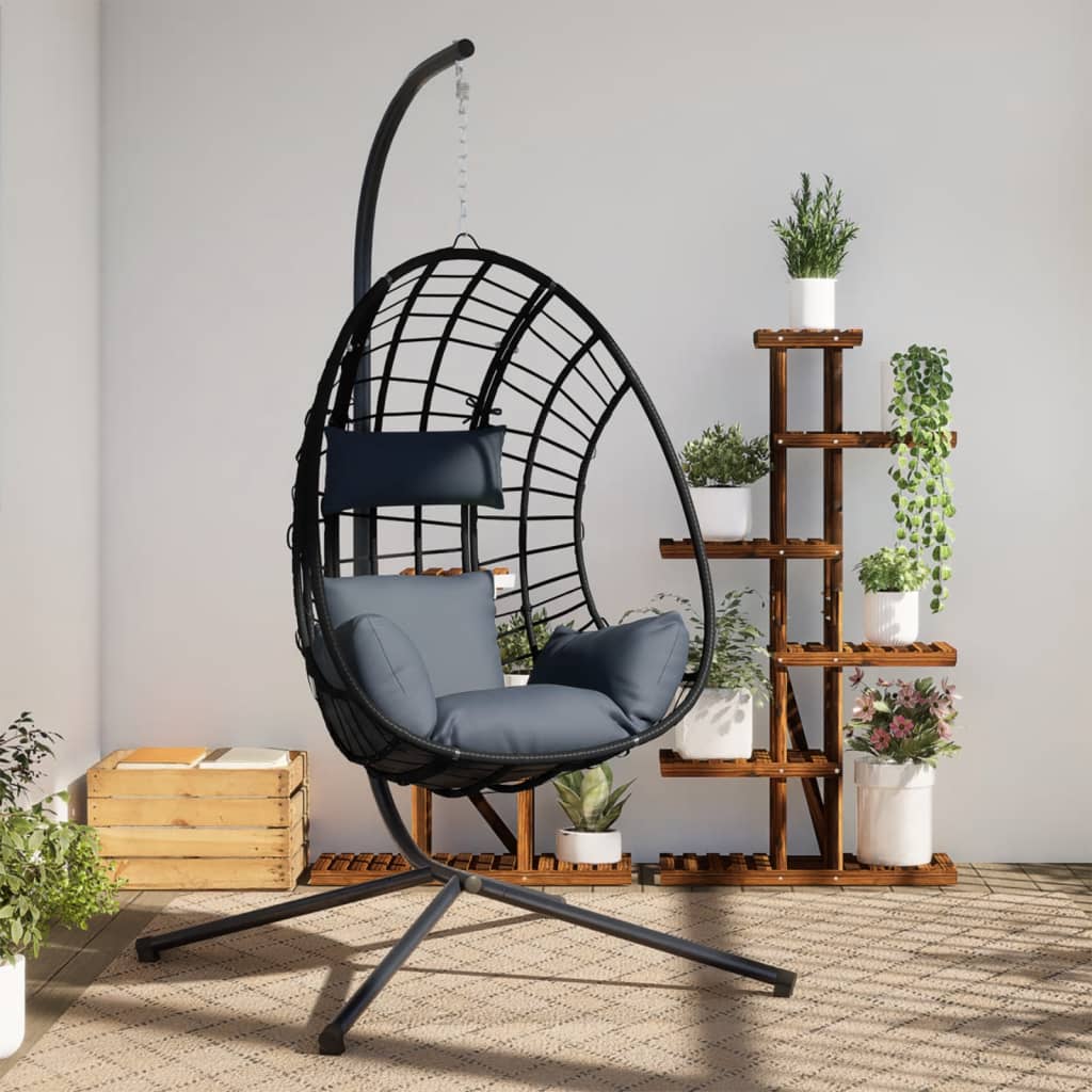 vidaXL Hängesessel Ei-Design mit Ständer Anthrazit Rattan und Stahl