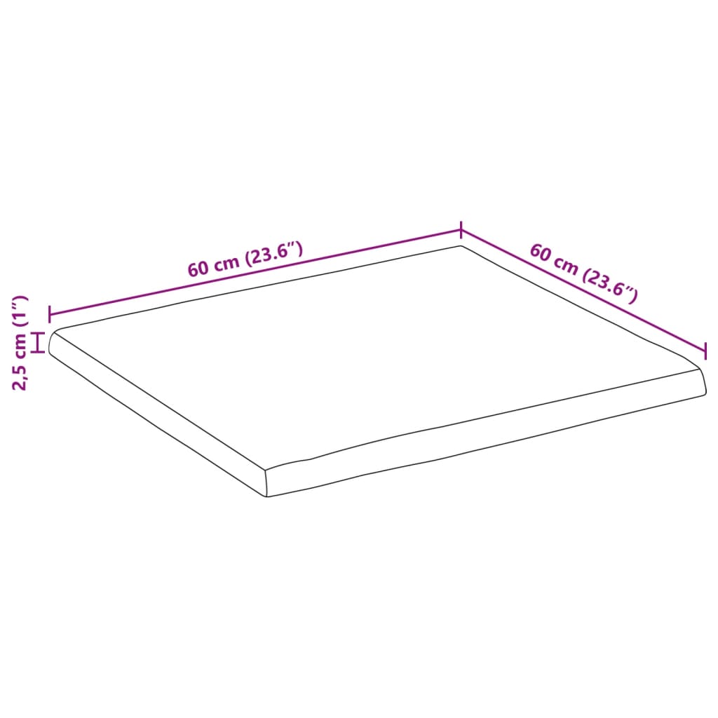 vidaXL Tischplatte mit Baumkante 60x60x2,5 cm Raues Massives Mangoholz