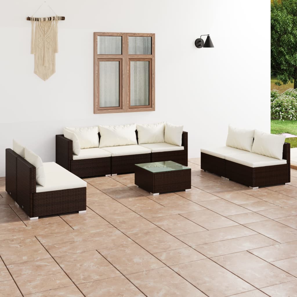 vidaXL 8-tlg. Garten-Lounge-Set mit Kissen Poly Rattan Braun