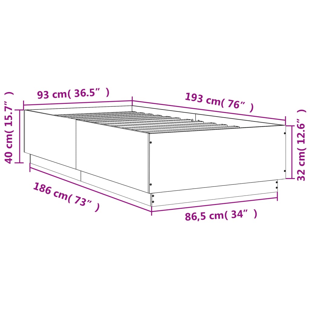 vidaXL Bettgestell mit LED Räuchereiche 90x190 cm Holzwerkstoff