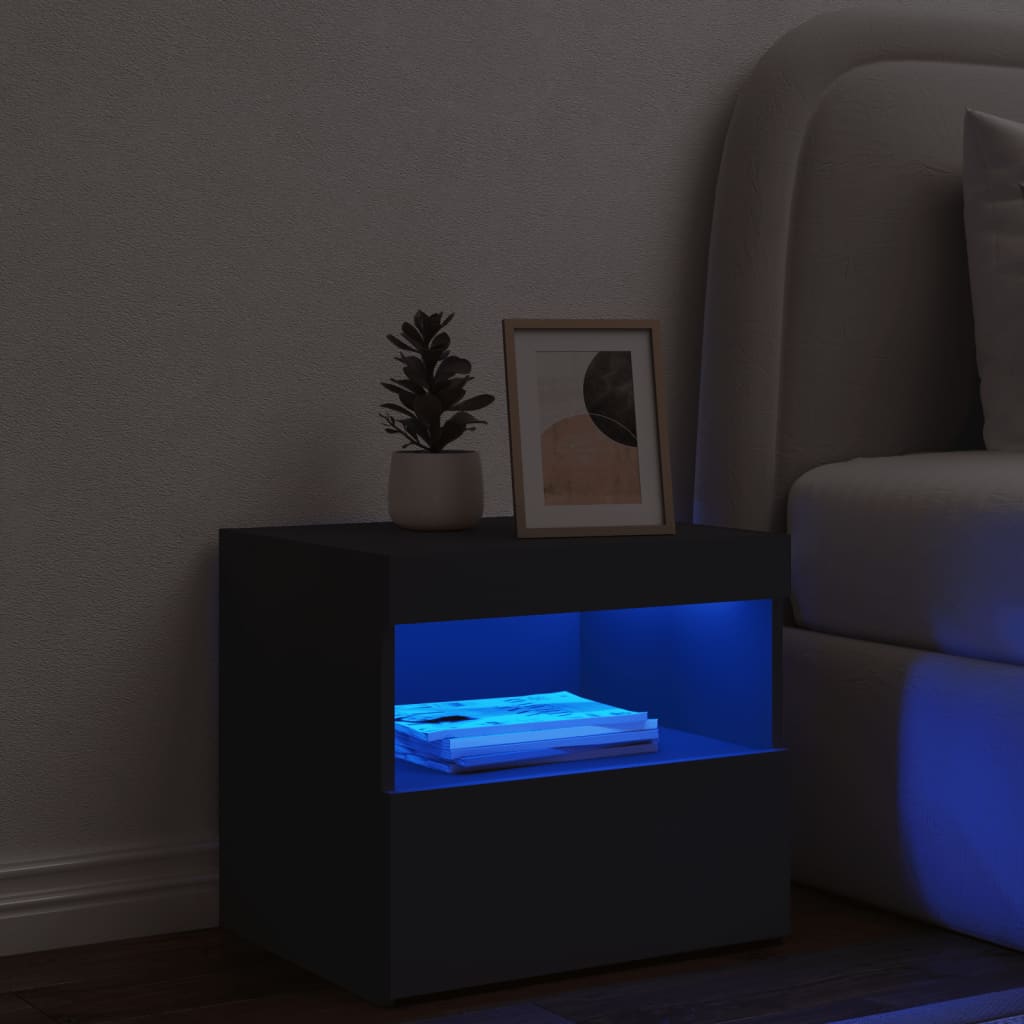 vidaXL Nachttisch mit LED-Leuchten Schwarz 50x40x45 cm
