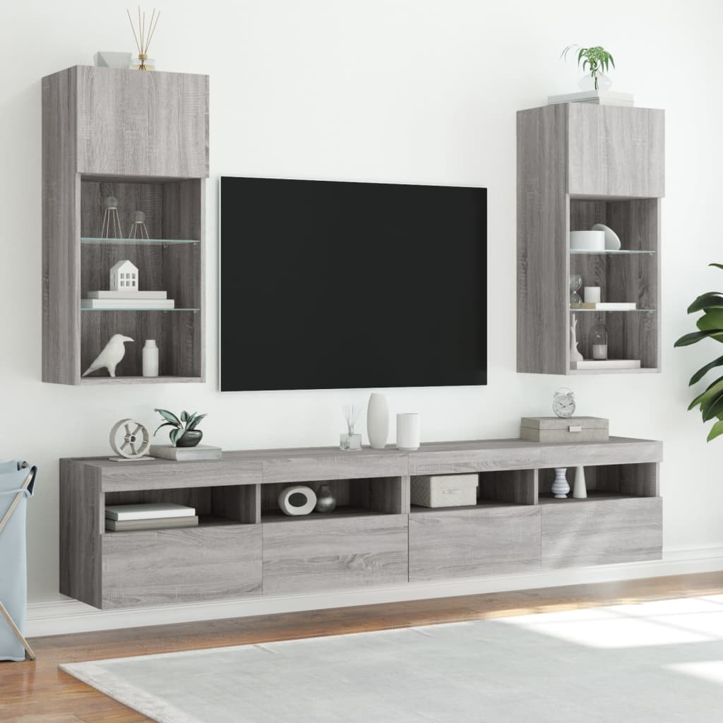 vidaXL TV-Schrank mit LED-Leuchten Grau Sonoma 40,5x30x90 cm