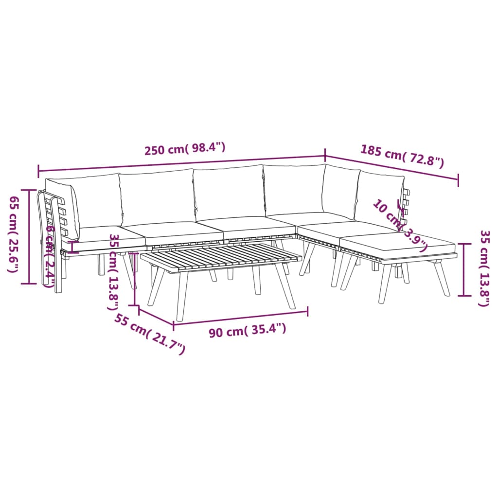 vidaXL 7-tlg. Garten-Lounge-Set mit Kissen Massivholz Akazie