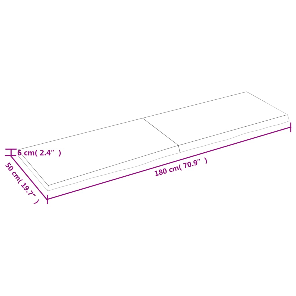 vidaXL Waschtischplatte 180x50x(2-6) cm Massivholz Unbehandelt