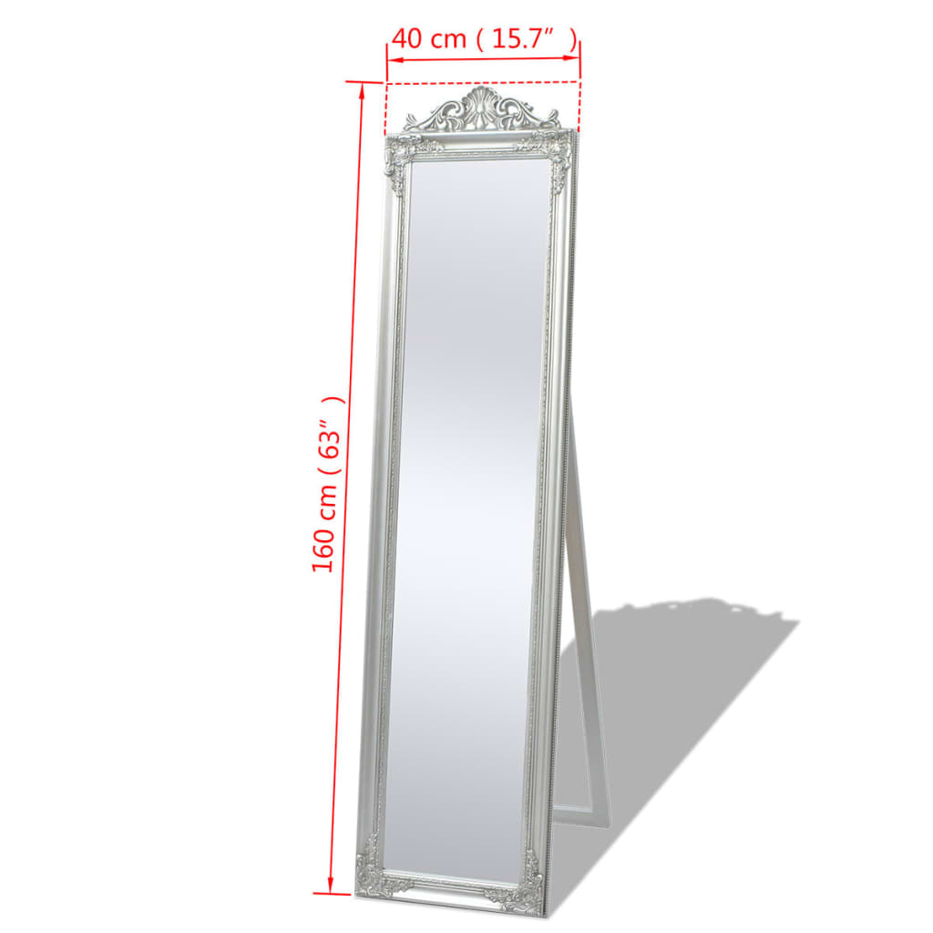 vidaXL Standspiegel im Barock-Stil 160x40 cm Silbern
