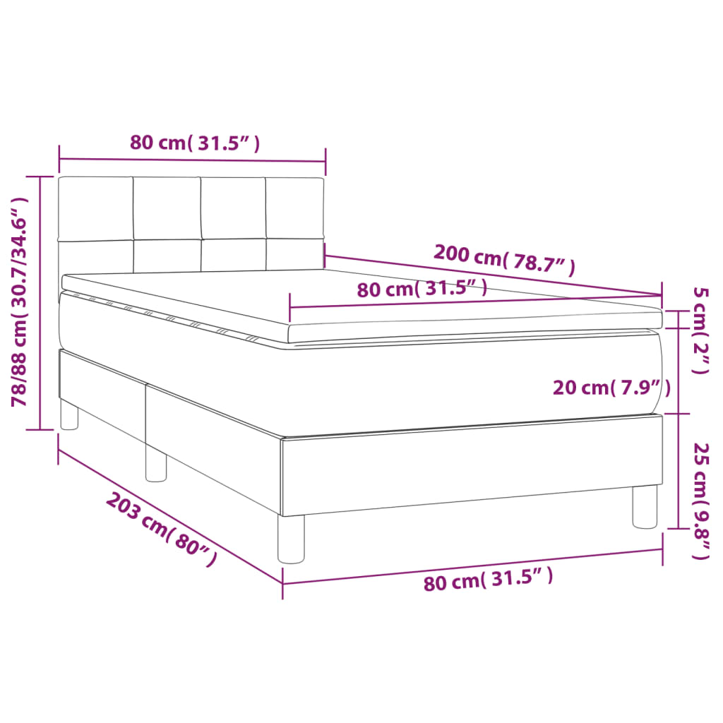 vidaXL Boxspringbett mit Matratze Dunkelgrau 80x200 cm Samt