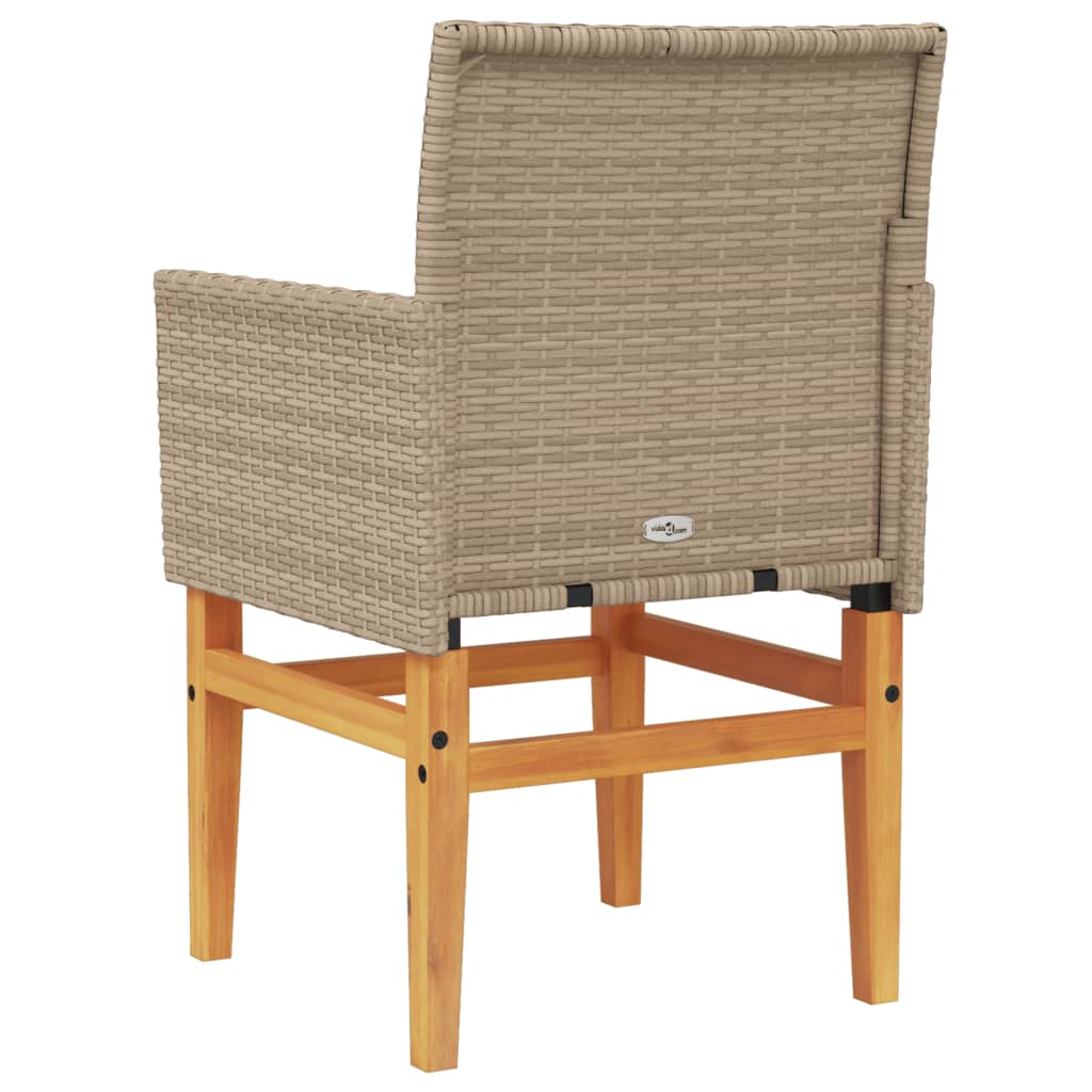 vidaXL Gartenstühle mit Kissen 2 Stk. Beige Poly Rattan Massivholz