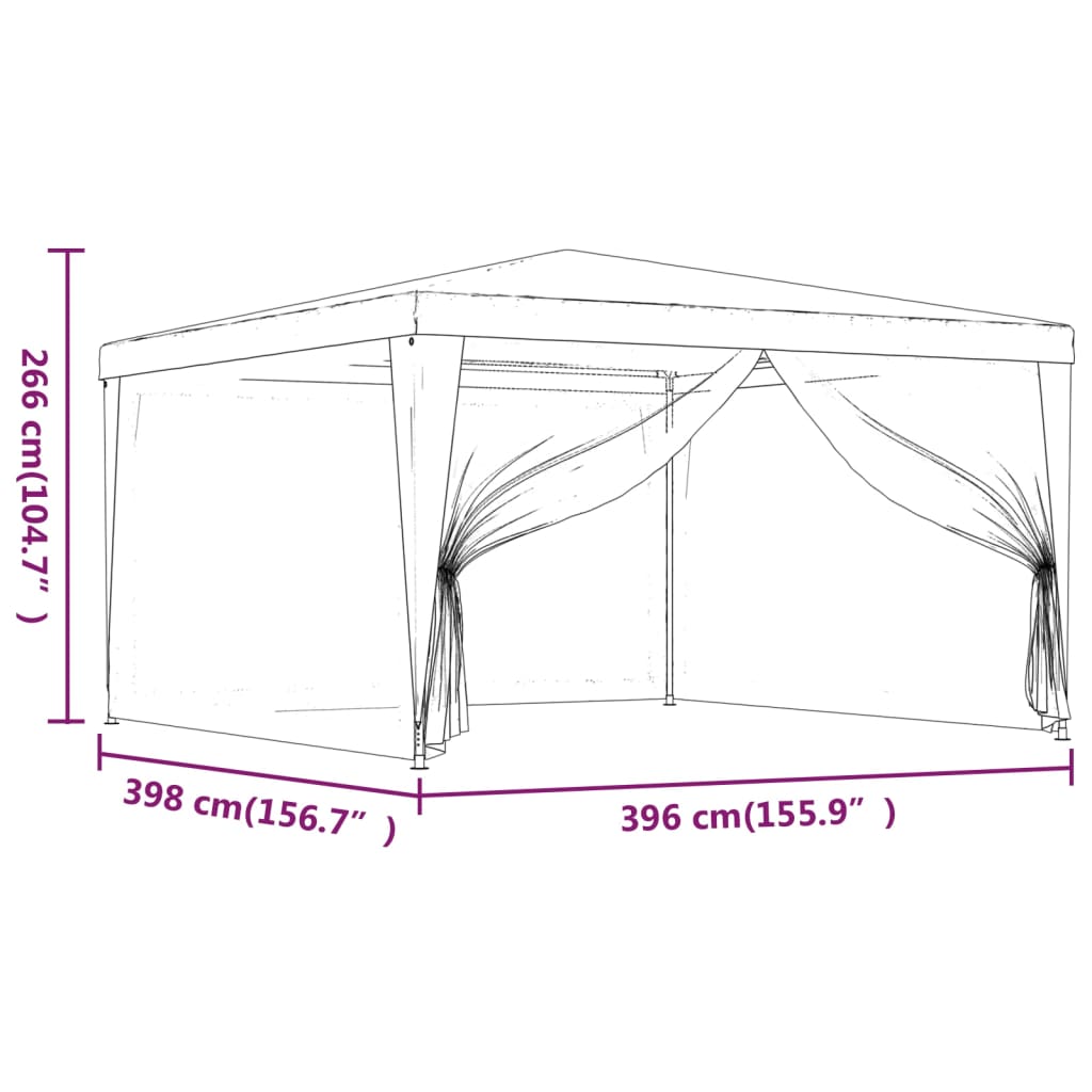 vidaXL Partyzelt mit 4 Mesh-Seitenwänden Rot 4x4 m HDPE