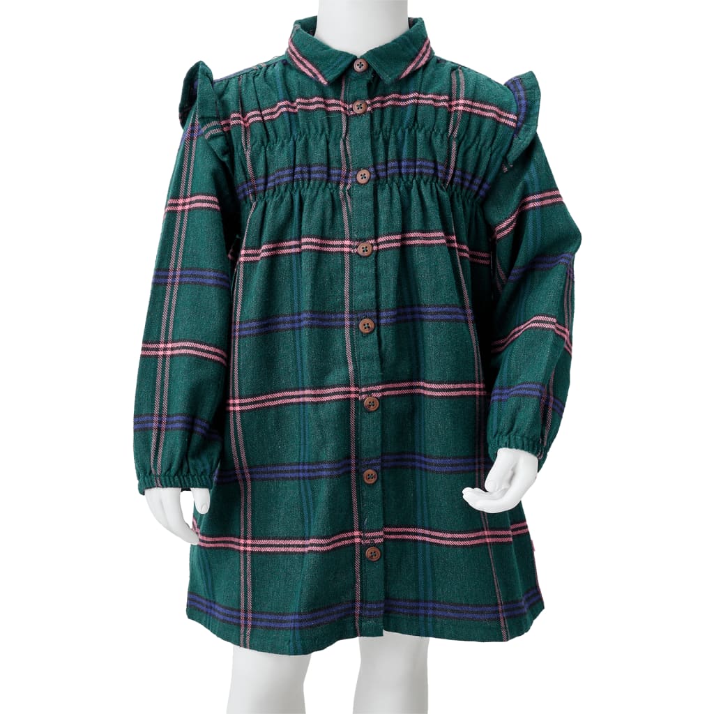 Kinderkleid mit Langen Ärmeln und Rüschen Dunkelgrün 92