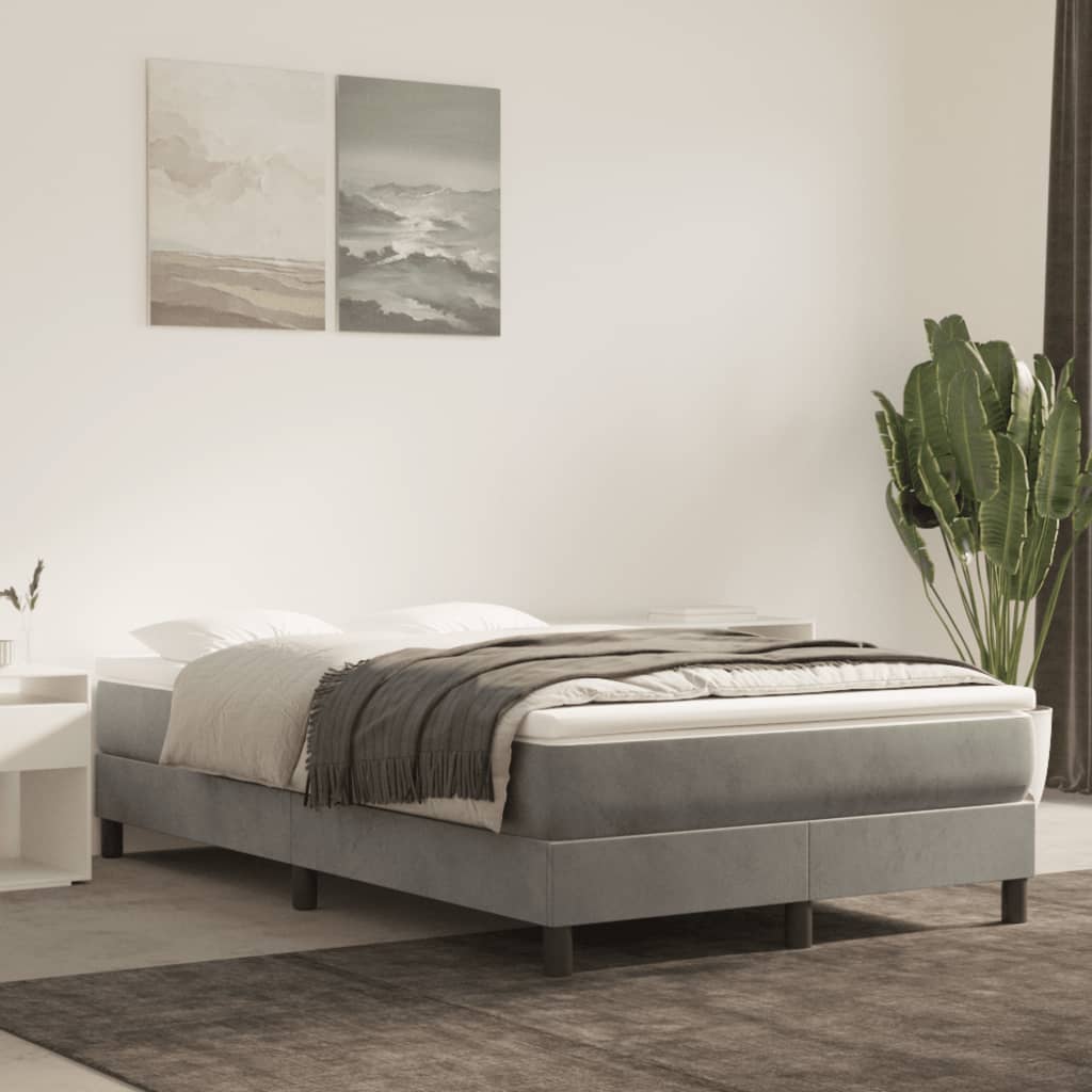 vidaXL Boxspringbett mit Matratze Hellgrau 120x190 cm Samt