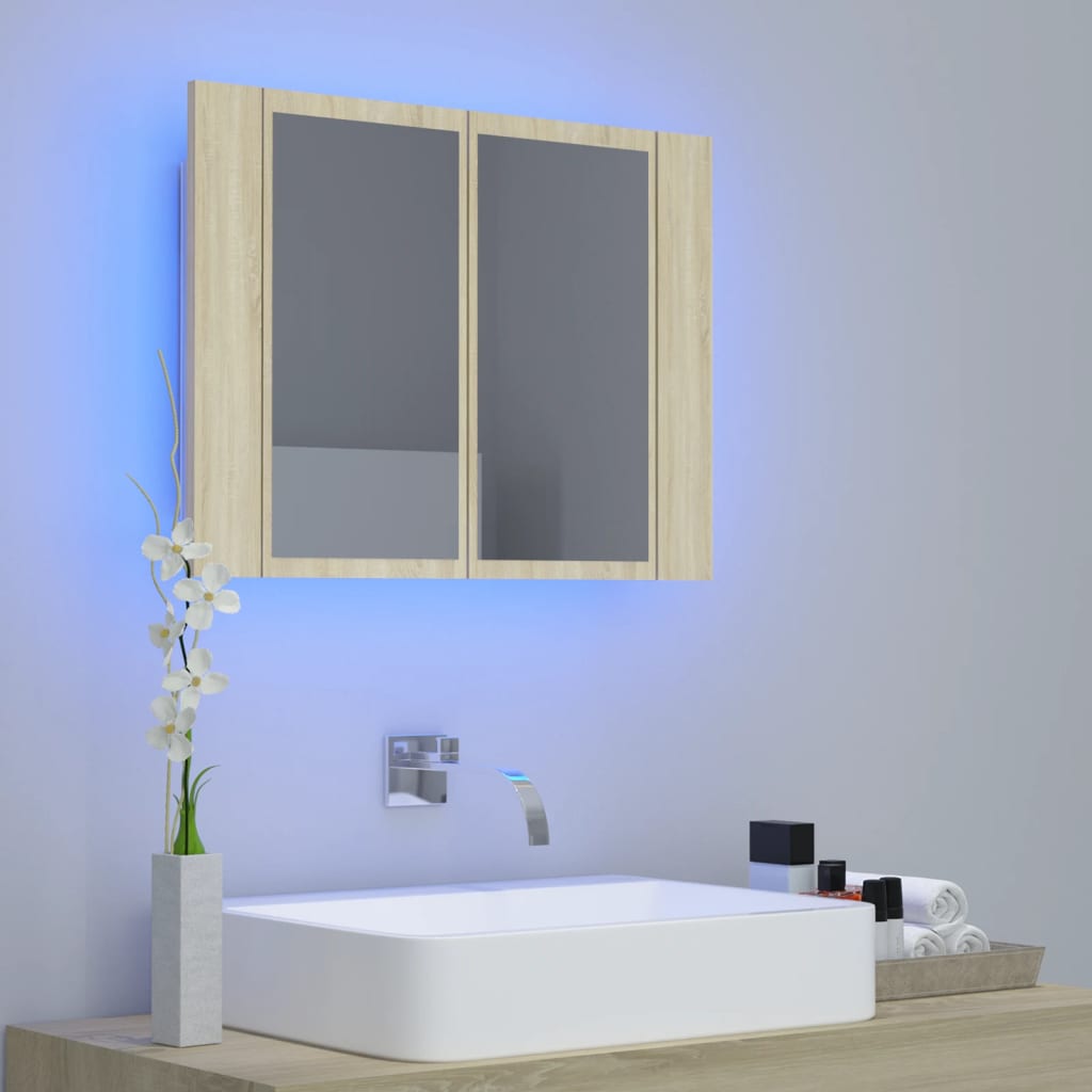 vidaXL LED-Bad-Spiegelschrank Sonoma-Eiche 60x12x45 cm Acryl