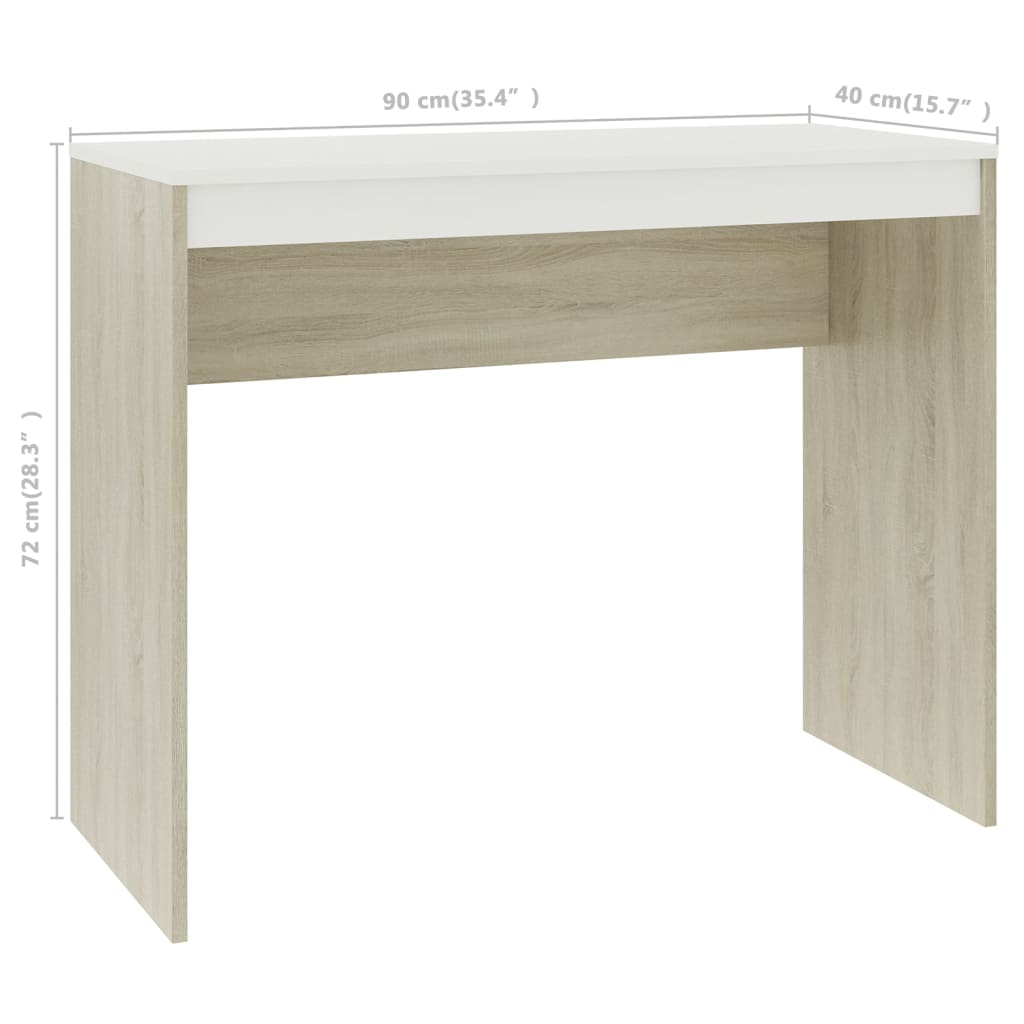 vidaXL Schreibtisch Weiß und Sonoma-Eiche 90x40x72 cm Holzwerkstoff