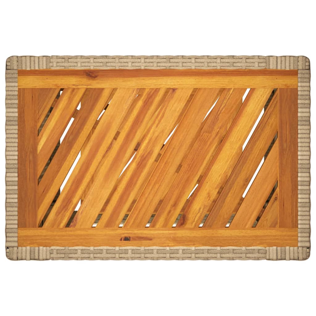 vidaXL Garten-Beistelltisch mit Holzplatte Beige Poly Rattan