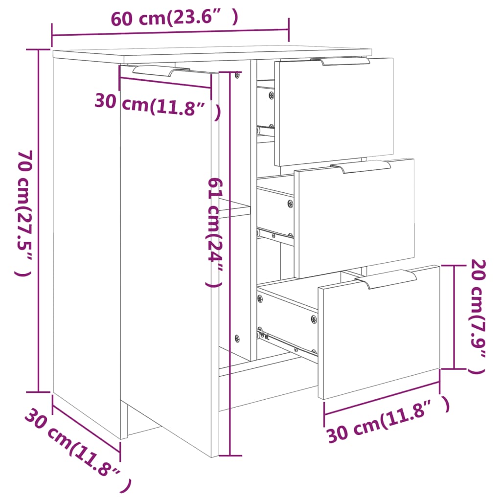 vidaXL Sideboards 2 Stk. Hochglanz-Weiß 60x30x70 cm Holzwerkstoff