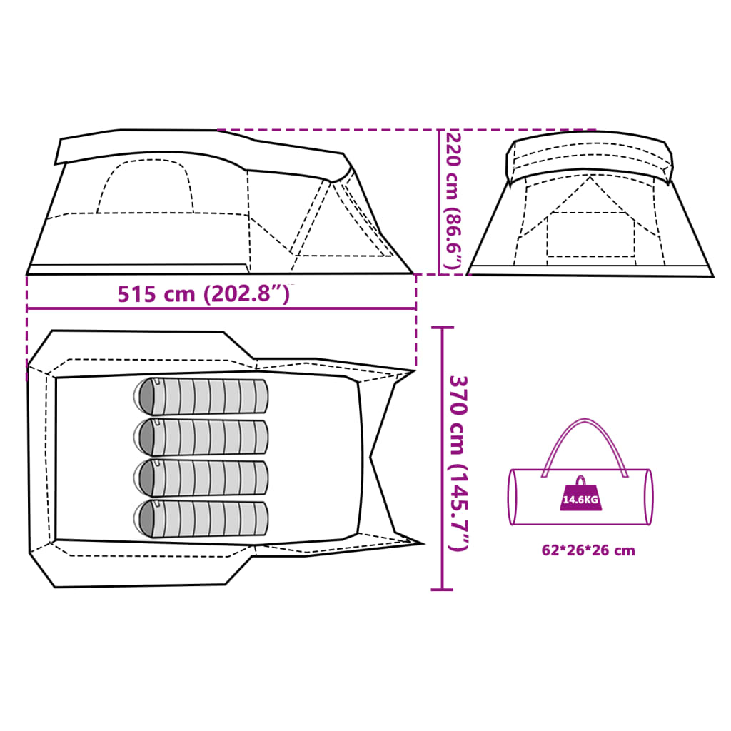 vidaXL Campingzelt mit Vorzelt 4 Personen Blau Wasserdicht