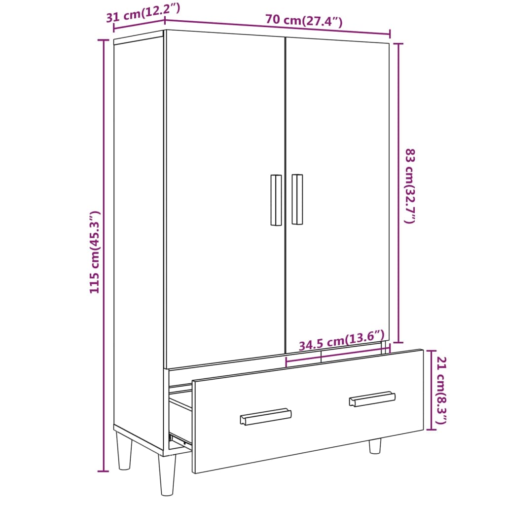 vidaXL Highboard Betongrau 70x31x115 cm Holzwerkstoff