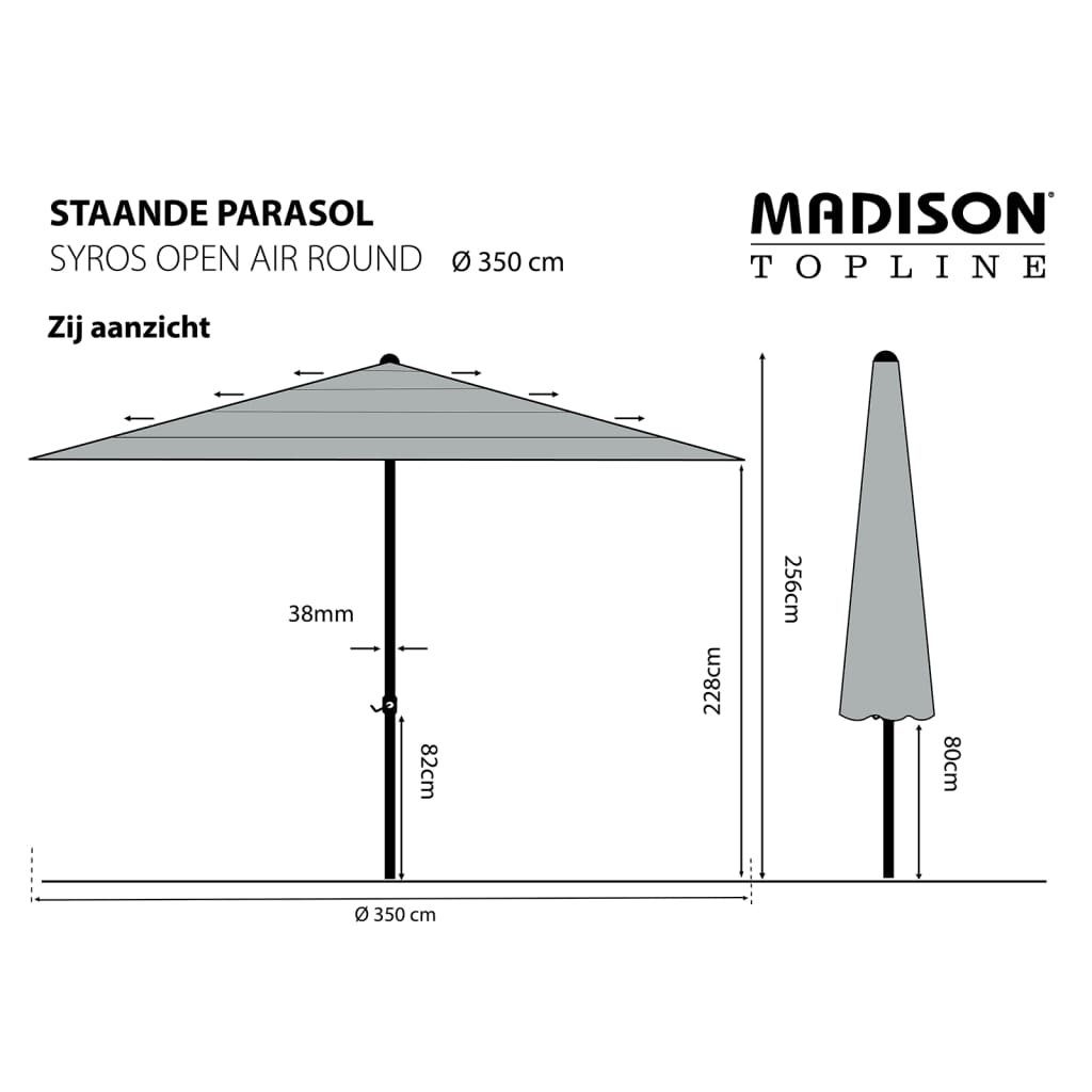 Madison Sonnenschirm Syros 350 cm Offene Struktur Grau Rund