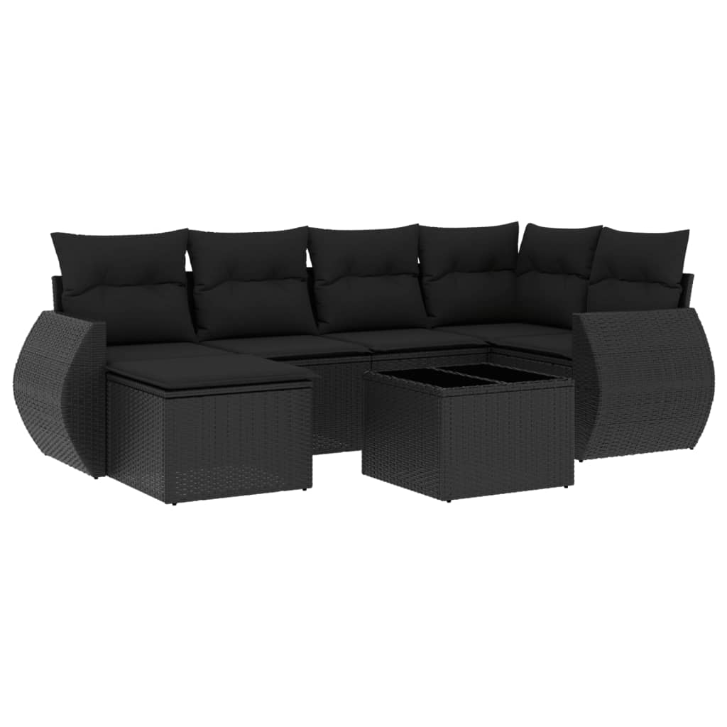 vidaXL 7-tlg. Garten-Sofagarnitur mit Kissen Schwarz Poly Rattan