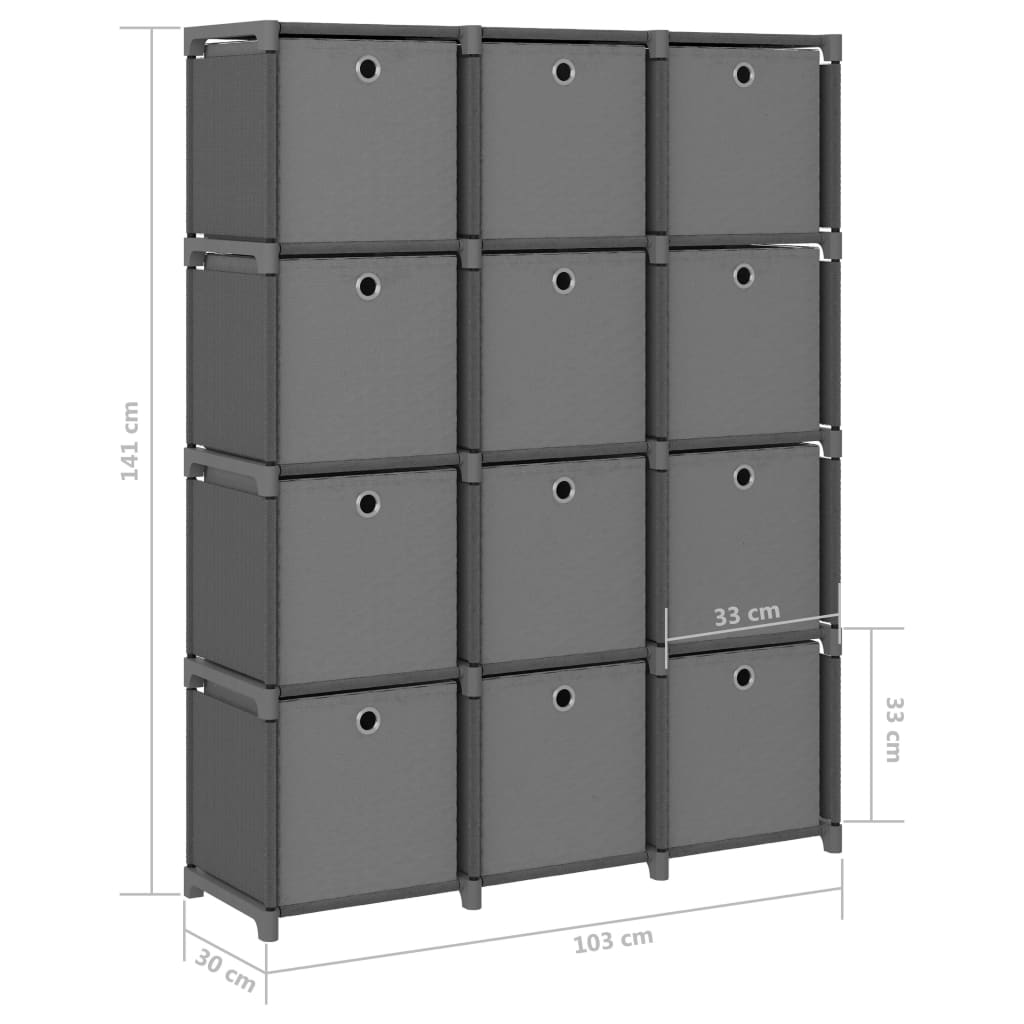 vidaXL Würfel-Regal mit Boxen 12 Fächer Grau 103x30x141 cm Stoff