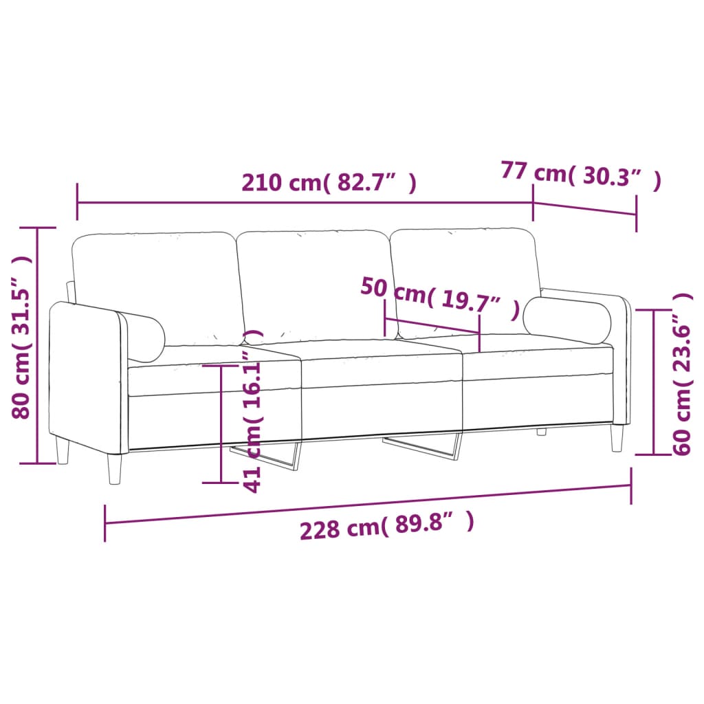 vidaXL 3-Sitzer-Sofa mit Kissen Dunkelgrau 210 cm Samt