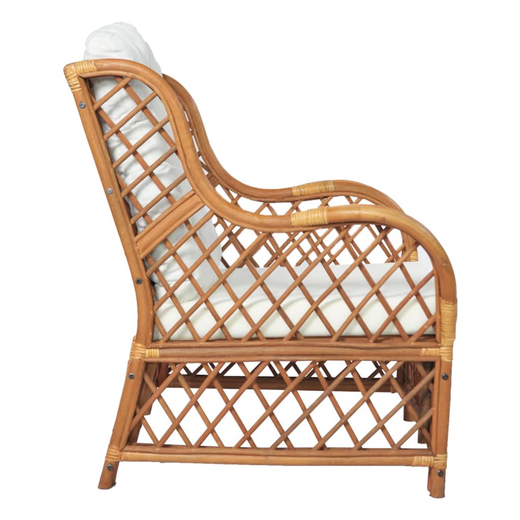 vidaXL Sessel mit Kissen Hellbraun Rattan und Leinen