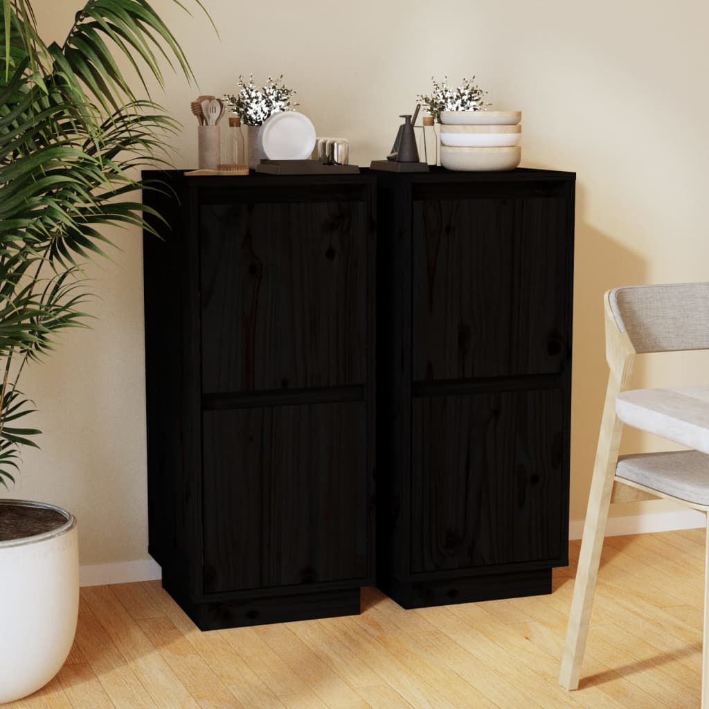 vidaXL Sideboards 2 Stk. Schwarz 31,5x34x75 cm Massivholz Kiefer