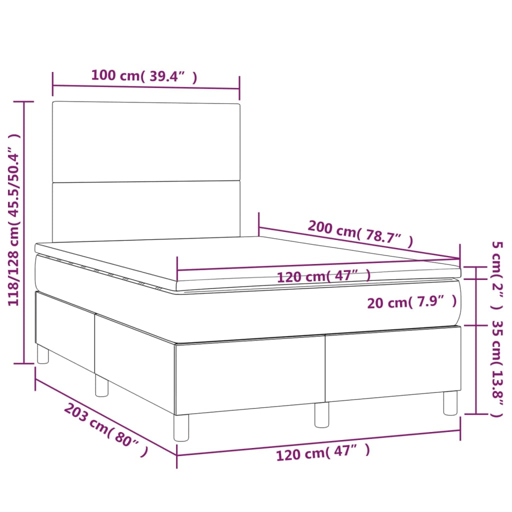 vidaXL Boxspringbett mit Matratze Grau 120x200 cm Kunstleder