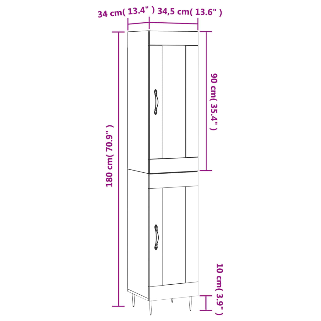 vidaXL Highboard Weiß 34,5x34x180 cm Holzwerkstoff