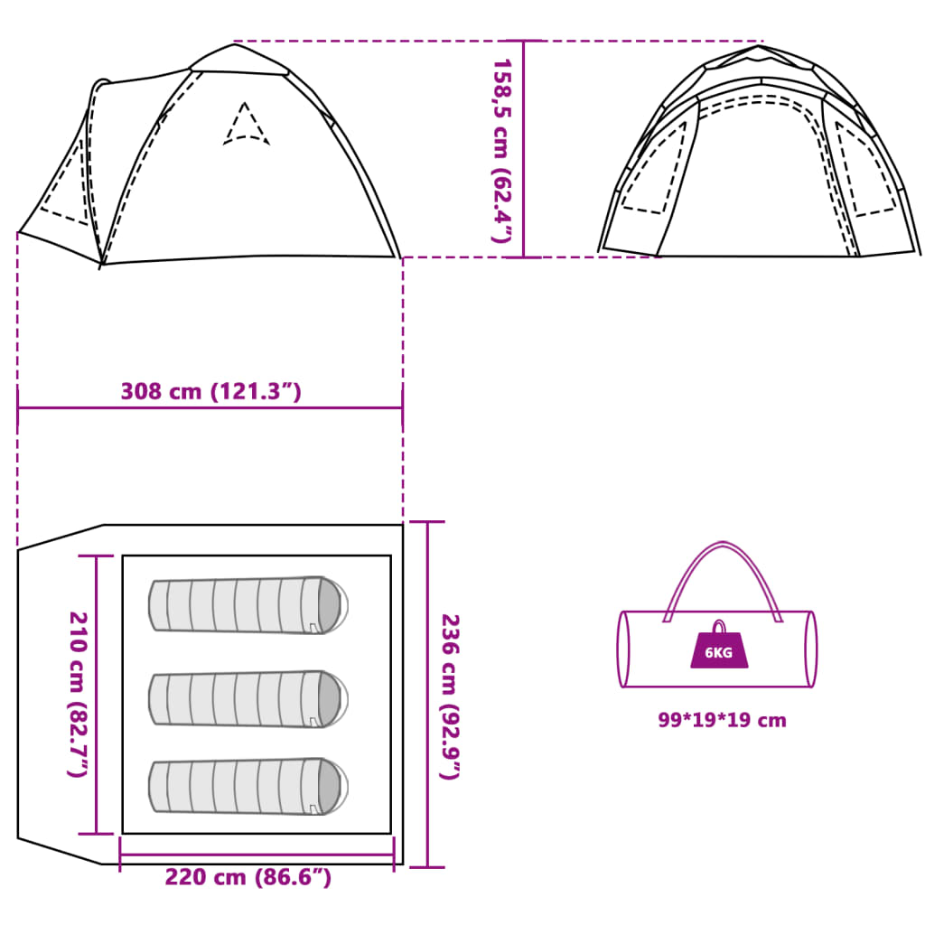 vidaXL Kuppel-Campingzelt 3 Personen Grün Quick Release