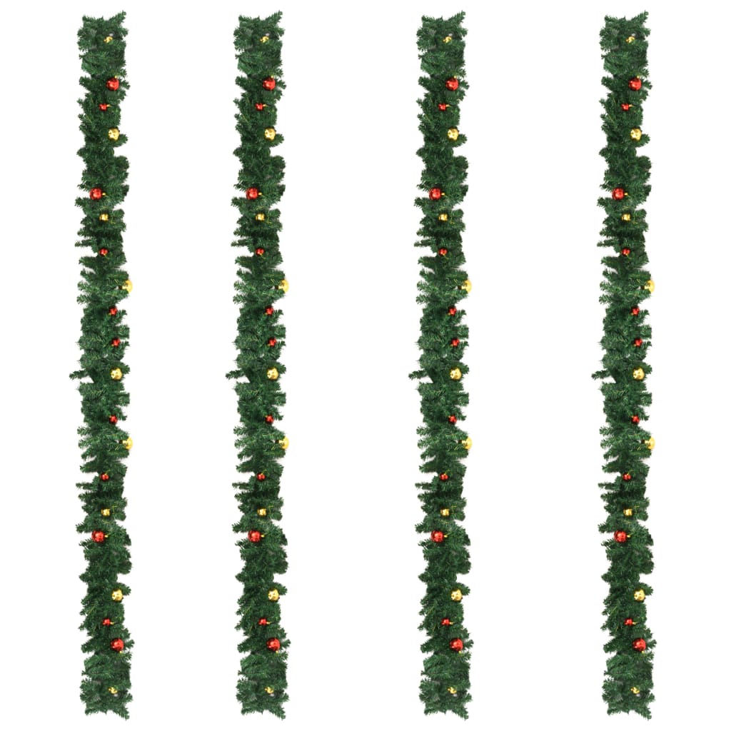 vidaXL Weihnachtsgirlanden 4 Stk. mit Kugeln Grün 270 cm PVC