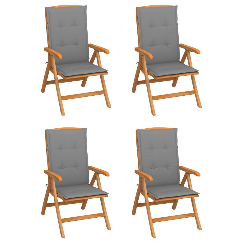 vidaXL Verstellbare Gartenstühle mit Auflagen 4 Stk. Massivholz Teak