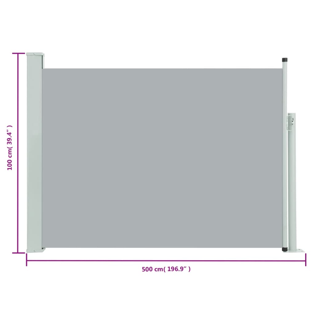 vidaXL Ausziehbare Seitenmarkise 100×500 cm Grau