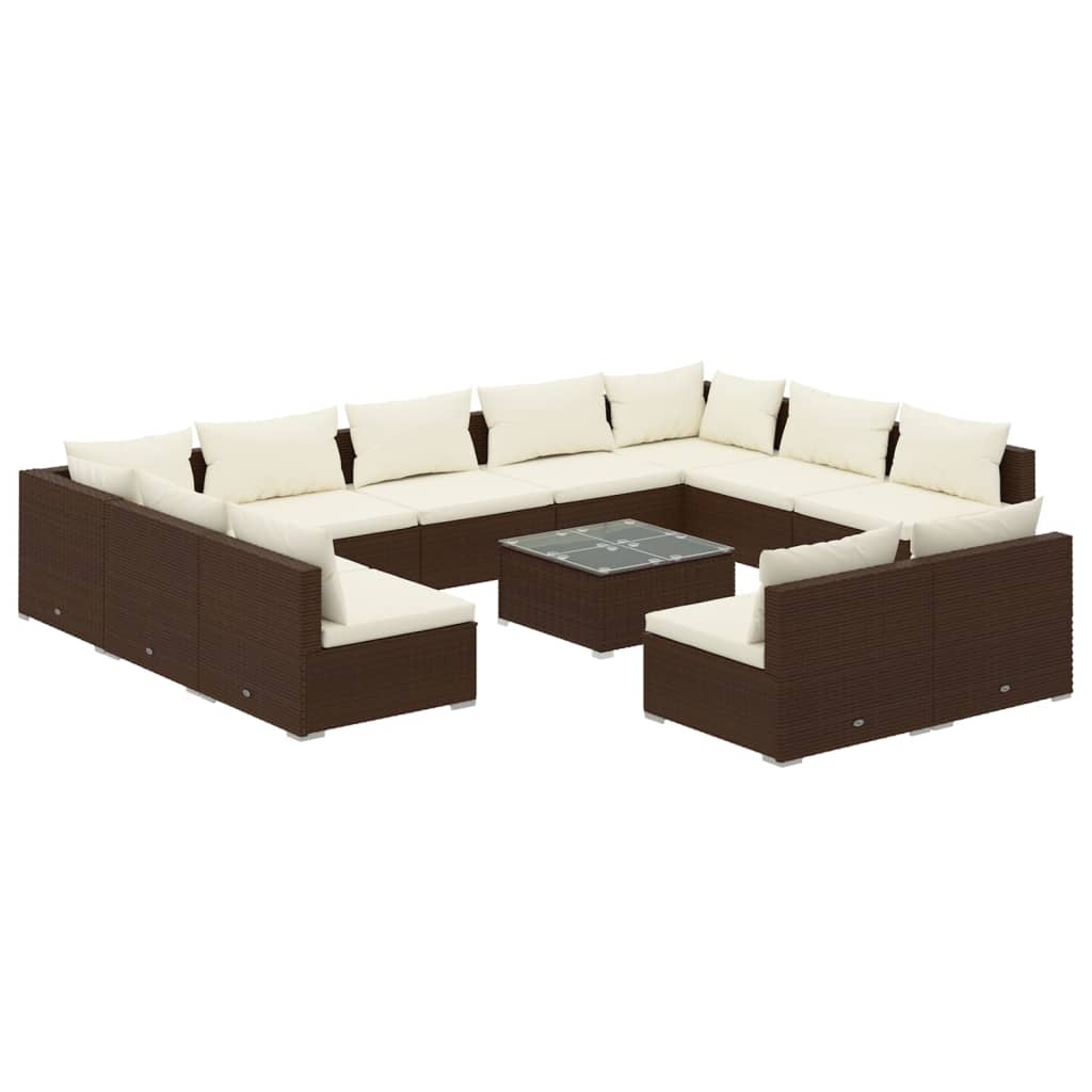 vidaXL 12-tlg. Garten-Lounge-Set mit Kissen Braun Poly Rattan