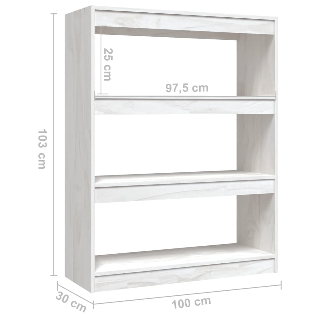 vidaXL Bücherregal/Raumteiler Weiß 100x30x103 cm Kiefer Massivholz