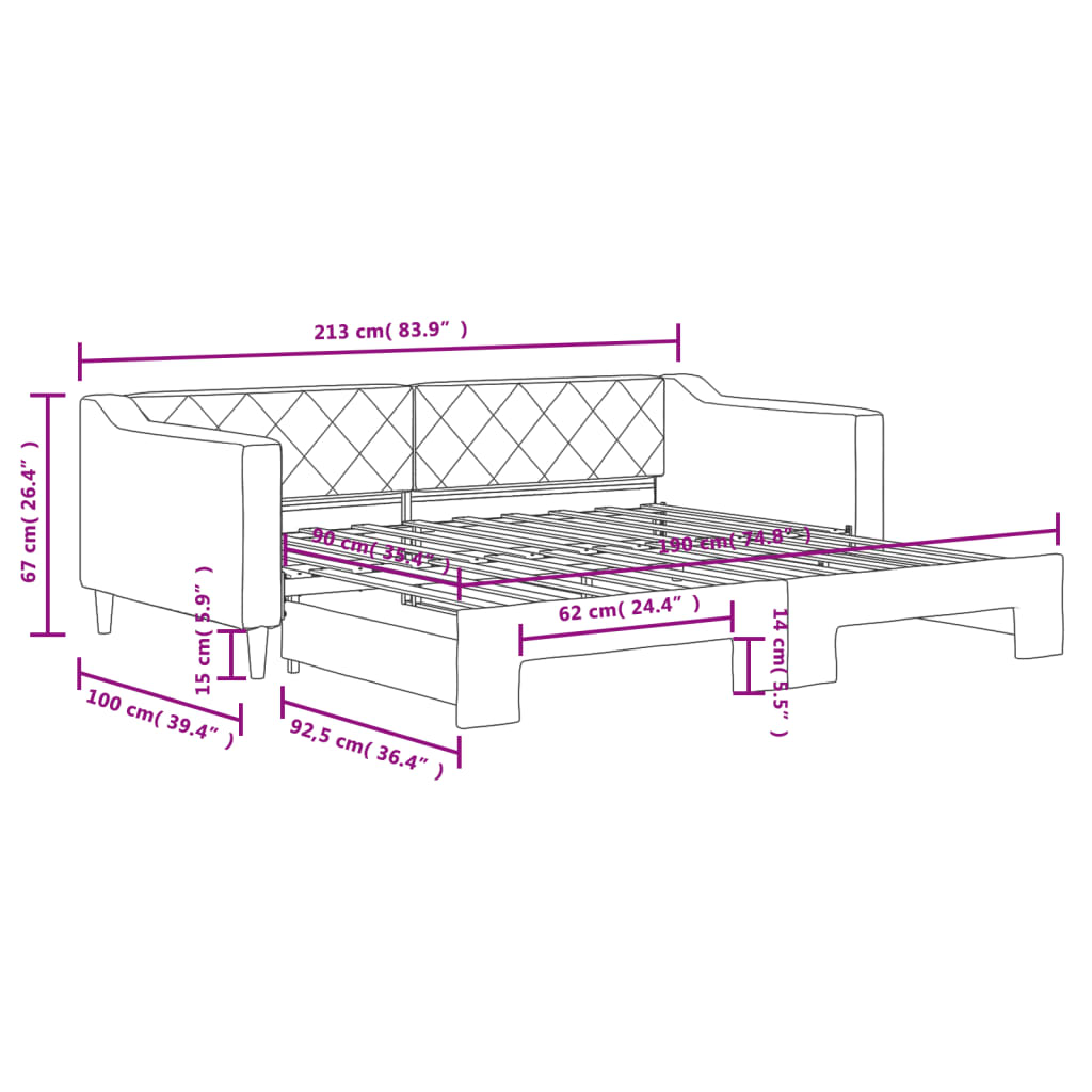 vidaXL Tagesbett Ausziehbar Dunkelgrau 90x190 cm Stoff