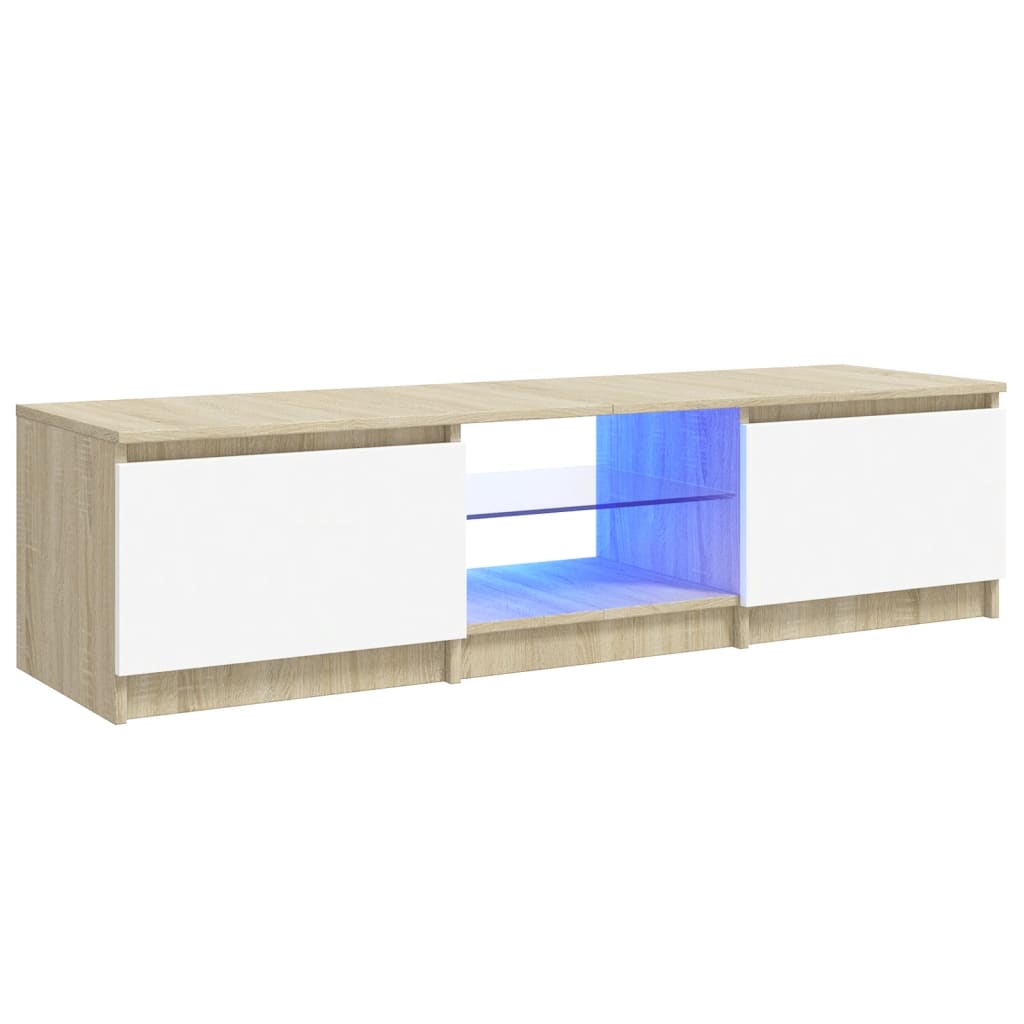 vidaXL TV-Schrank mit LED-Leuchten Weiß Sonoma-Eiche 140x40x35,5 cm