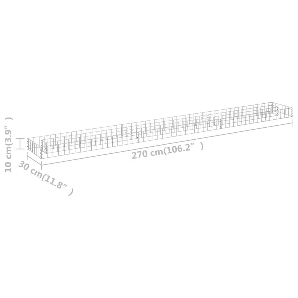 vidaXL Gabionen-Hochbeet Verzinkter Stahl 270x30x10 cm
