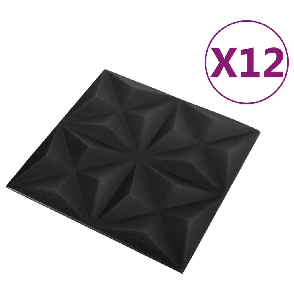 vidaXL 3D-Wandpaneele 12 Stk. 50x50 cm Origami Schwarz 3 m²