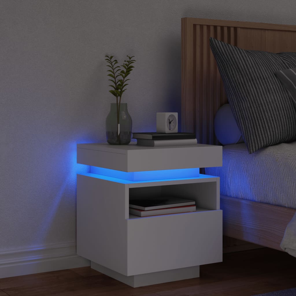 vidaXL Nachttisch mit LED-Leuchten Weiß 40x39x48,5 cm