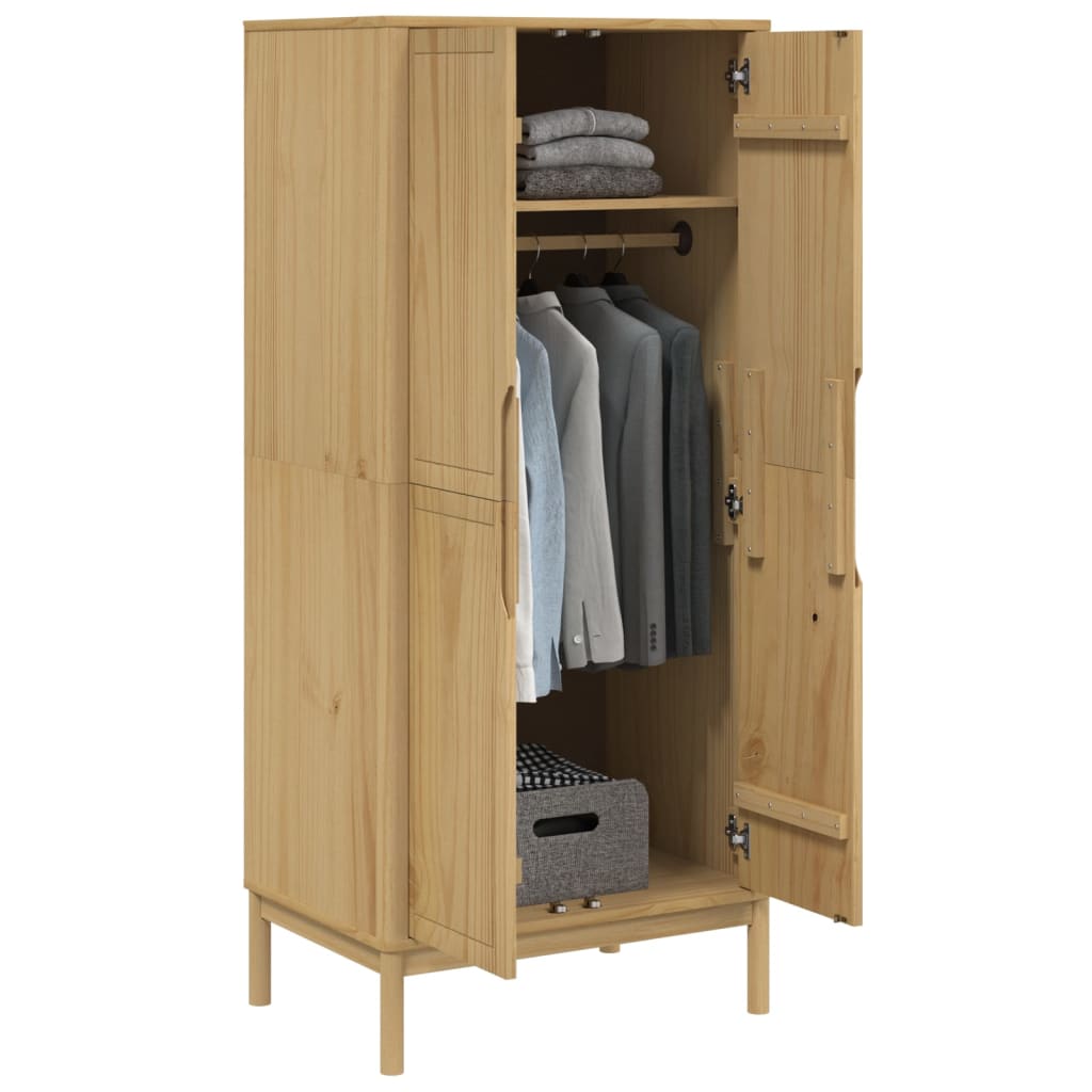 vidaXL Kleiderschrank FLORO Wachsbraun 77x53x171 cm Massivholz Kiefer