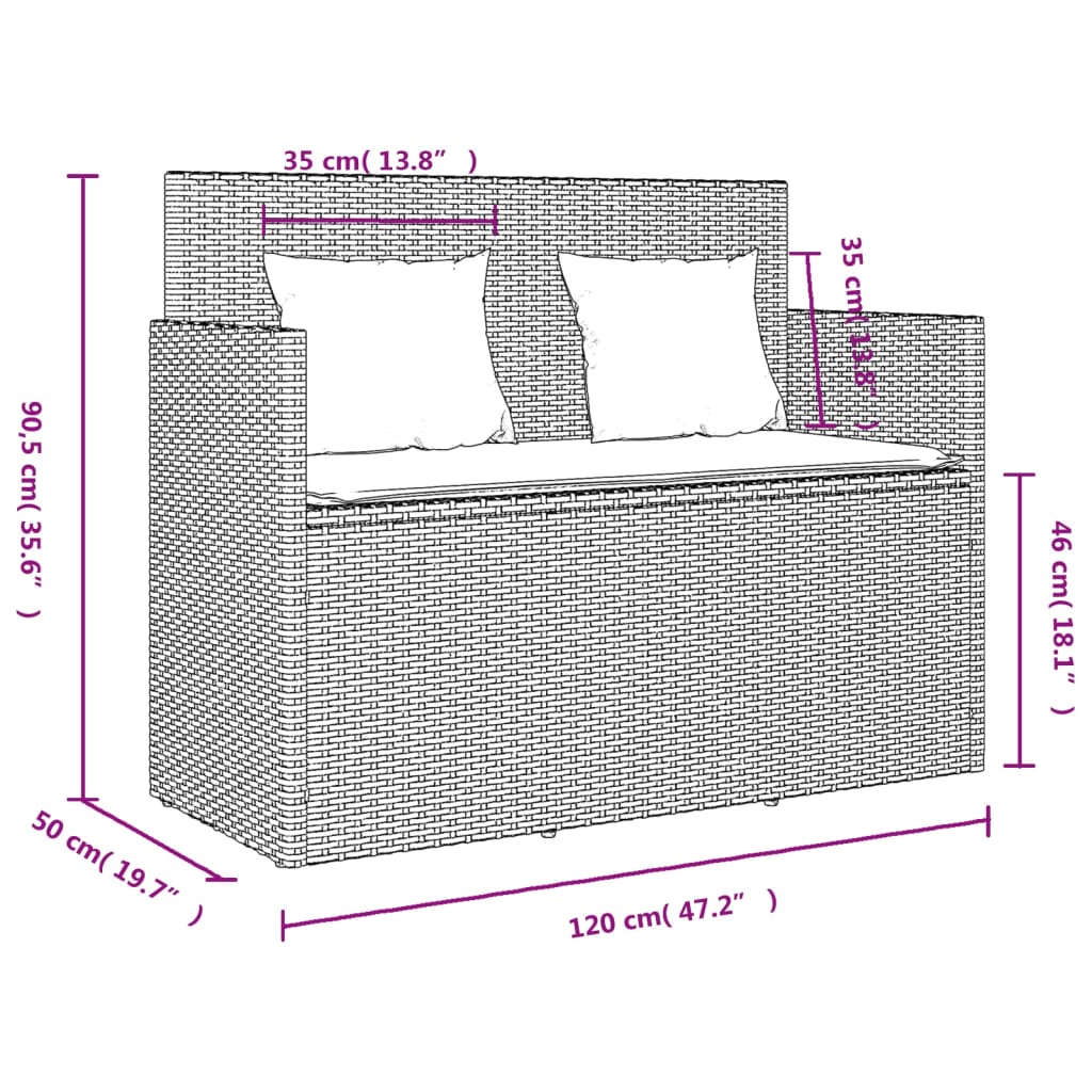 vidaXL Gartenbank mit Kissen Braun Poly Rattan