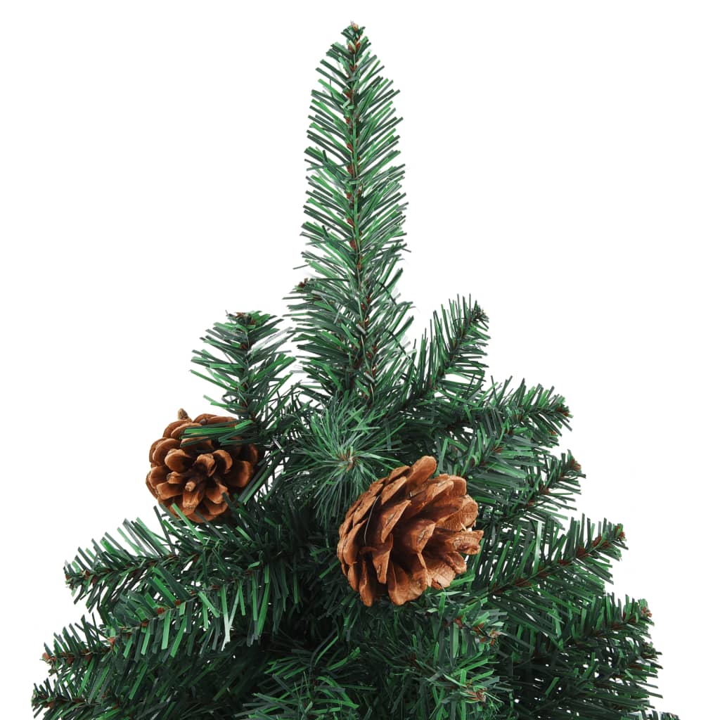 vidaXL Weihnachtsbaum Schlank mit Beleuchtung & Zapfen Echtholz 150 cm
