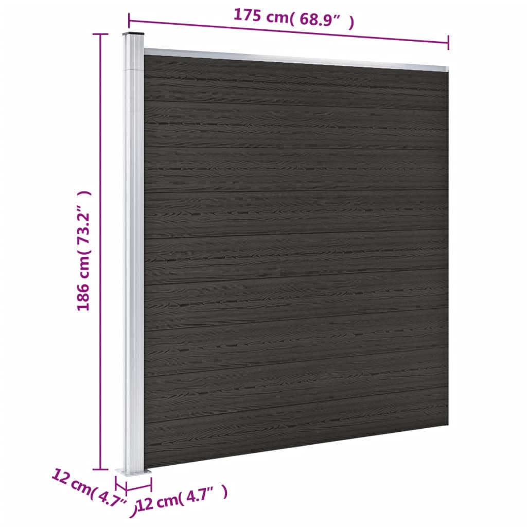 vidaXL Zaunelement WPC 175x186 cm Schwarz