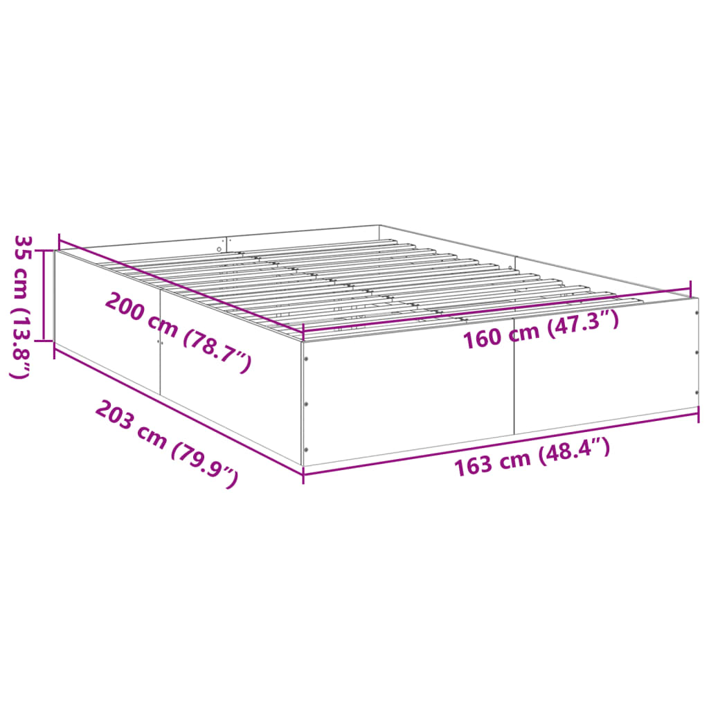 vidaXL Bettgestell Grau Sonoma 160x200 cm Holzwerkstoff