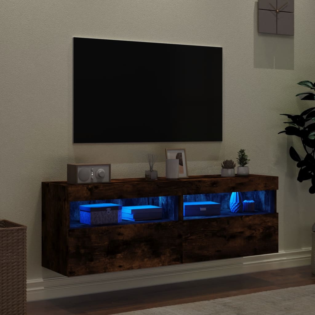 vidaXL TV-Wandschränke mit LED-Leuchten 2 Stk. Räuchereiche 60x30x40cm