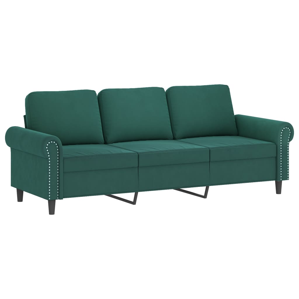 vidaXL 3-Sitzer-Sofa mit Hocker Dunkelgrün 180 cm Samt